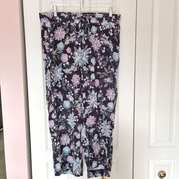 Ann Taylor LOFT Floral Lightweight Wide Leg Drawstring Pull On Multi Color Pants - Picture 2 of 10